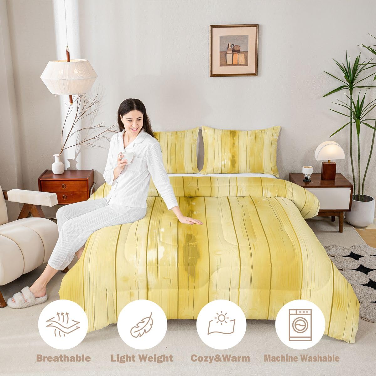 Homewish Nowoczesny geometryczny zestaw pościeli podwójny - zestaw pościeli z bali wzór wiejski zestaw kołder - dom wiejski styl vintage bez przykrycia kołdra z 2 poszewkami na poduszki
