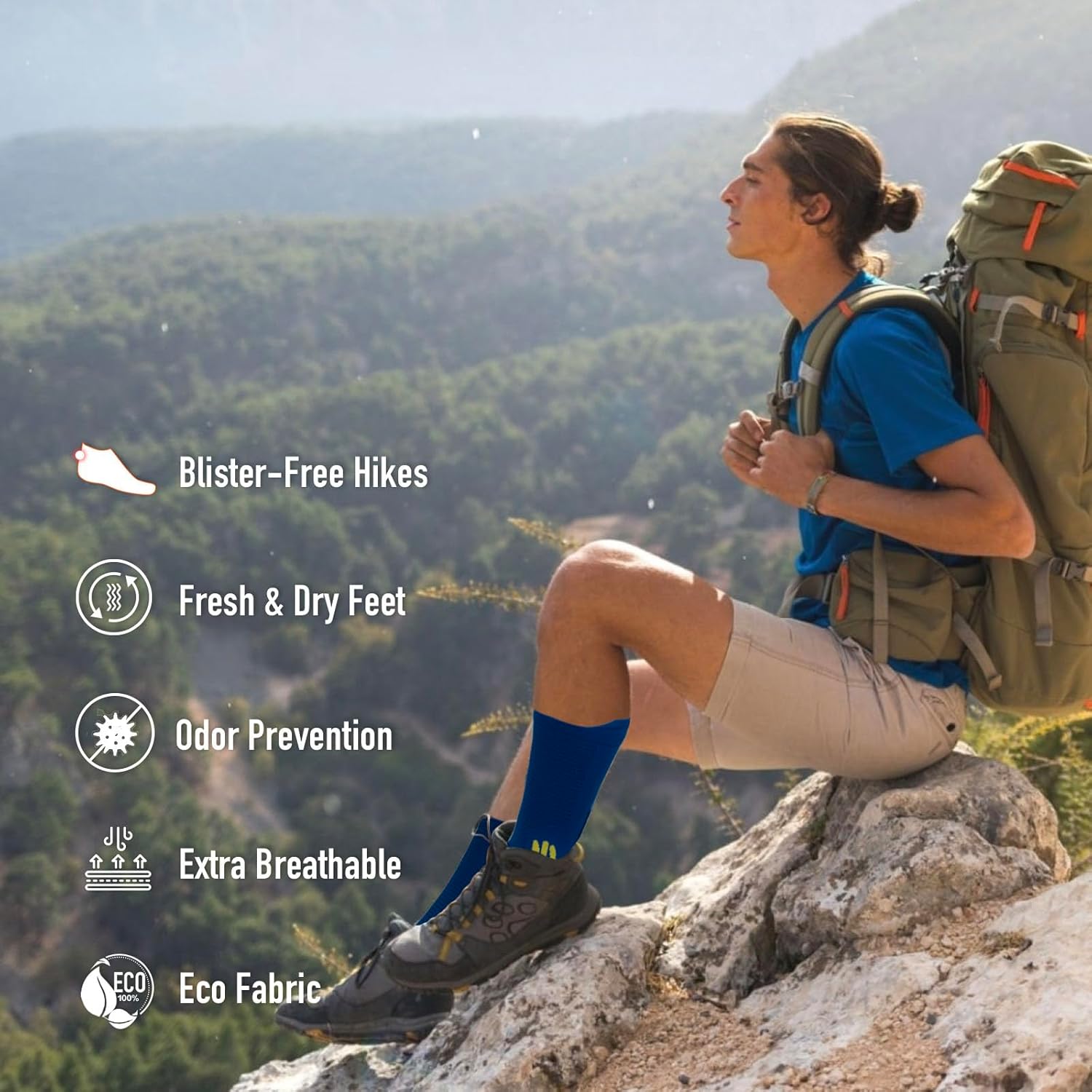 BRISIRA Coolmax Bamboo Viscose Running Socks 3 Pairs Crew Moisture Wicking Anti Blister Athletic Hiking Work Sock