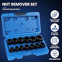 Vista 7 de Kit de extractor de pernos de 13 piezas, extracción de tuercas desnudas, juego de llaves extractoras de tornillos de 3/8 pulgadas, SAE y métrico