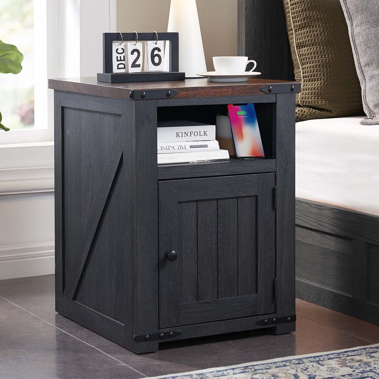 IFGET Farmhouse End Table with Charging Station, 20