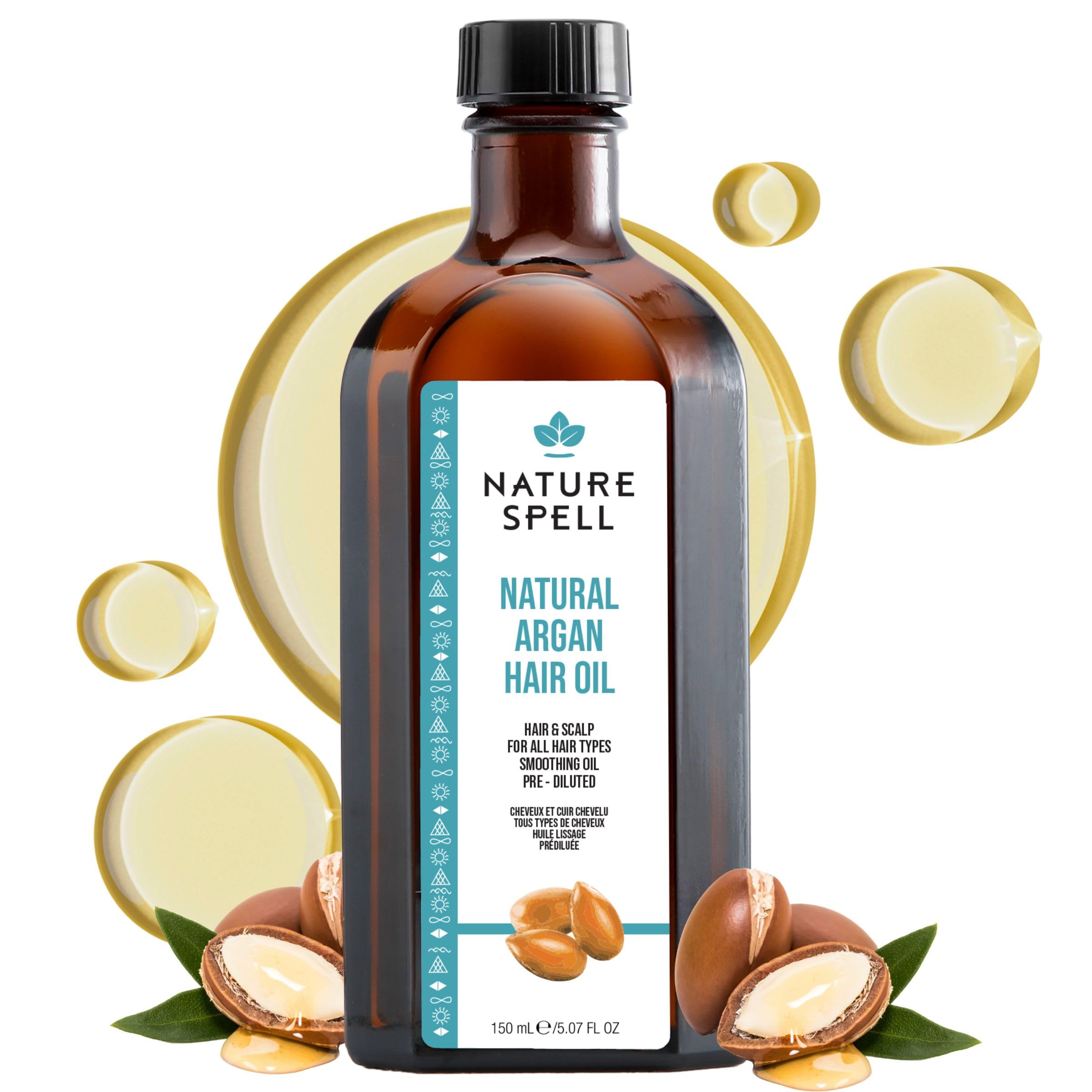Nature Spell Argan Oil for Hair & Body 150ml - Targets Split Ends for your Hair - Helps Eliminate the Appearance Scars for your Skin – For all Hair & Skin Types