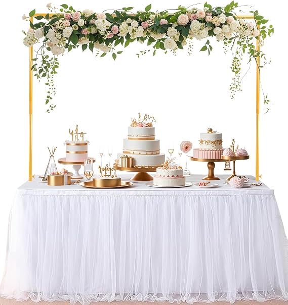 Adjustable Over The Table Rod Stand with Clamps Gold Table Table Arch Stand Hanging for Picnic Dinner Birthday Wedding Party Halloween Christmas Decor