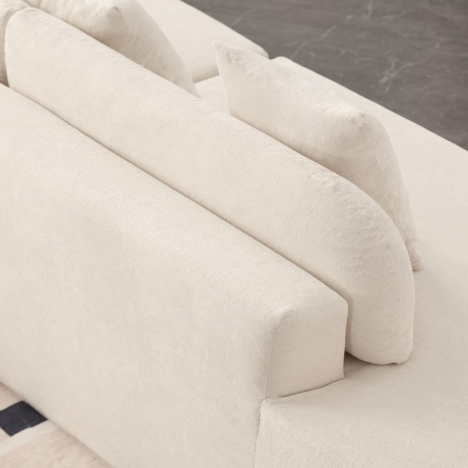 130.5" Curved Sectional Sofa for Living Room, 4-Seater Floor Boneless Foam Cloud Couch with 3 Pillows, Compression Couches for Apartment, No Assembly Required, Beige