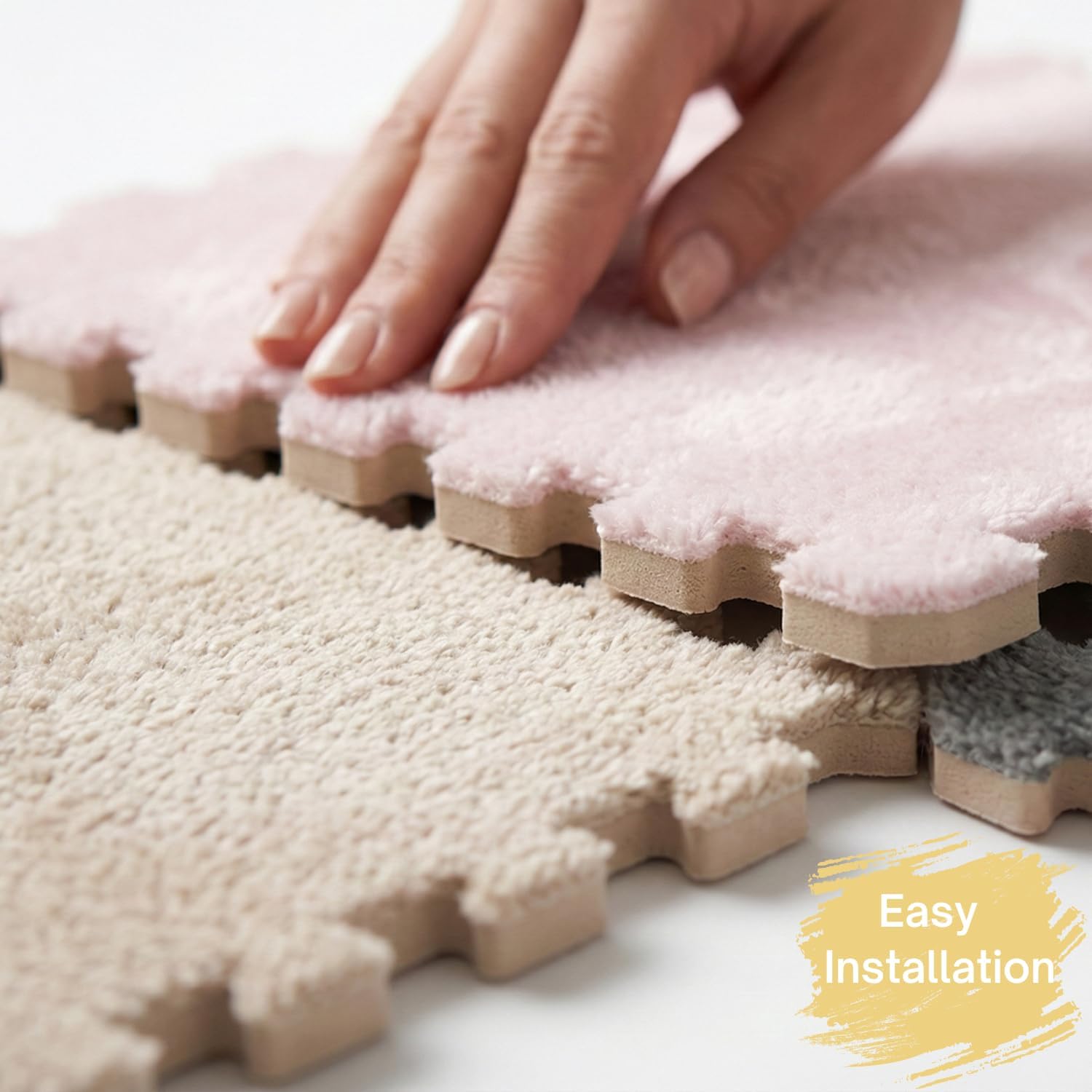 20Pcs Interlock Carpet Tiles Light Pink - Durable Interlocking Foam Floor Tiles for Kids Room, Bedroom, Playroom - Washable, Non-Slip, Water-Resistant, Noise Reducing Home Flooring (12x12)