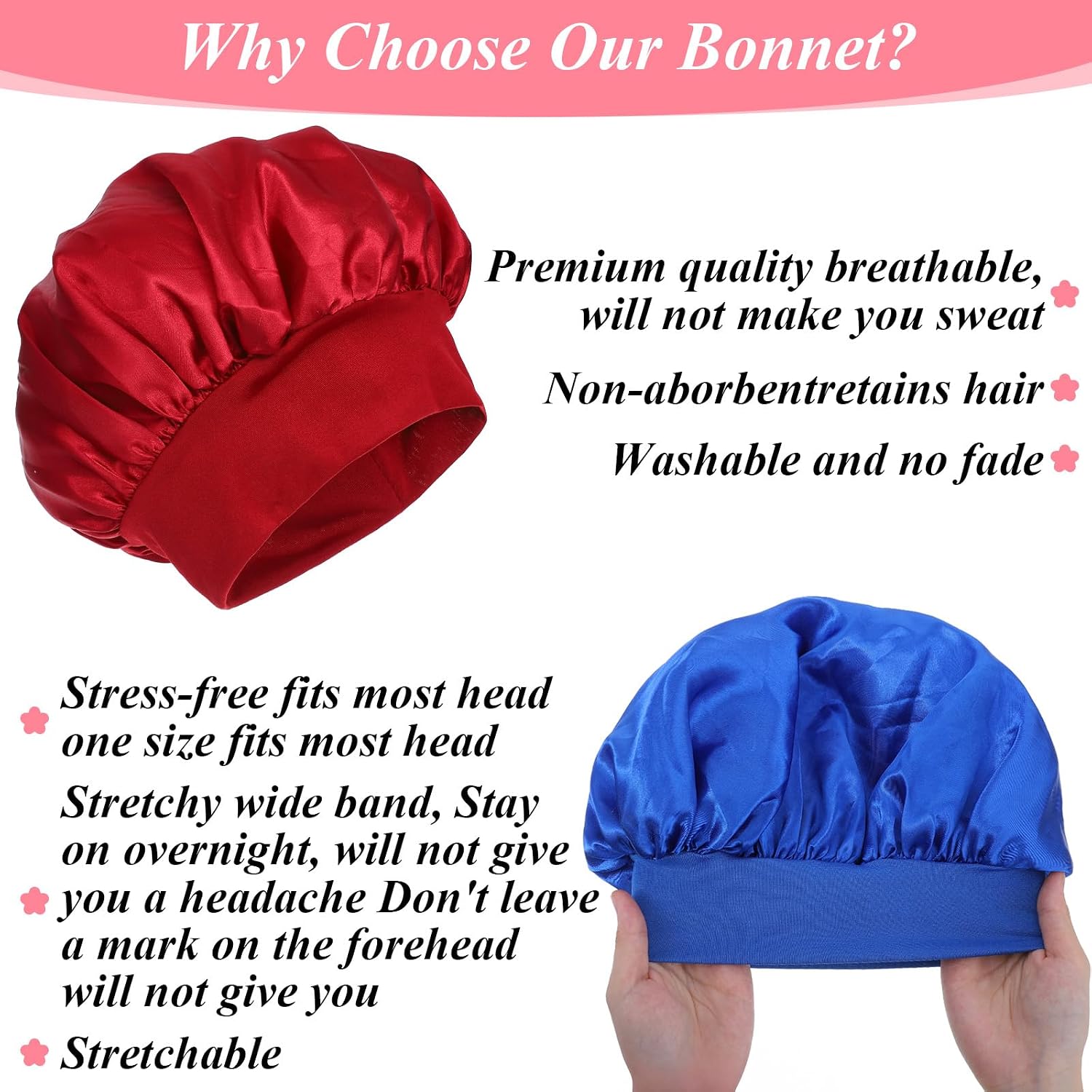 18Pcs Satin Bonnets for Sleeping, Wide Band Hair Bonnet Soft Elastic Hair Wrap Cap Silky Shower Cap Sleeping Women Men curly Dreadlock Braid Hairs (Multicolor Share Pack)