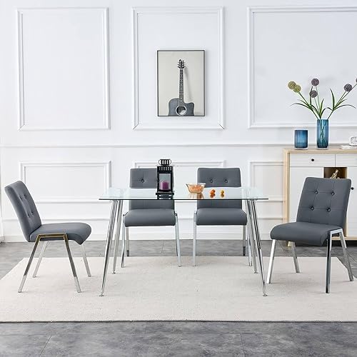 Miniatura 7 de Bishilin Juego de 2 sillas de comedor de metal, sillas de comedor grises, respaldo alto sin brazos con patas de metal galvanizado y asientos de