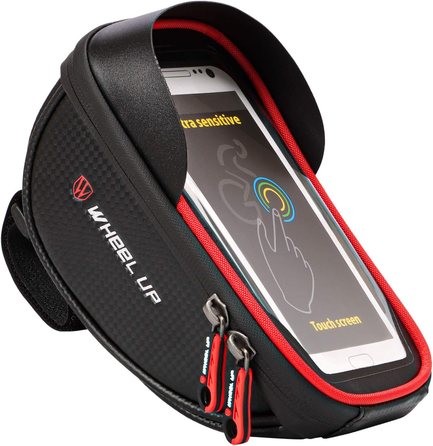 Emoly-r1 Bike Phone Mount Bags - Premium Bicycle Front Frame Bag, Waterproof Bike Pouch Bag with Headphone Hole for Smartphone Below 6 inch - Red