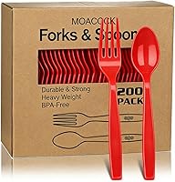 Vista 6 de 200 piezas de cubiertos de plástico negro plateado, tenedores y cucharas de plástico de peso pesado, juego de utensilios desechables