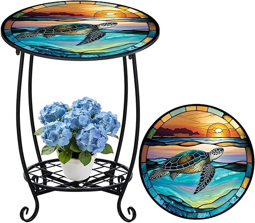 Miniatura 31 de Mesa auxiliar redonda para exteriores, mosaico pequeño, decoración de patio, planta interior, mesa de té para patio, porche, jardín, sala de estar,