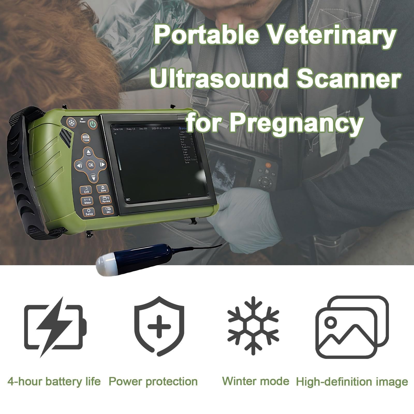 Ecógrafo Veterinario Portátil Para Control De Gestación Detector De Ultrasonido Veterinario De Mano Pantalla LED 5.6" Con Sonda 3.5 Mhz Para La Gestación De Cerdos Y Ovejas(Pigs and Sheep)