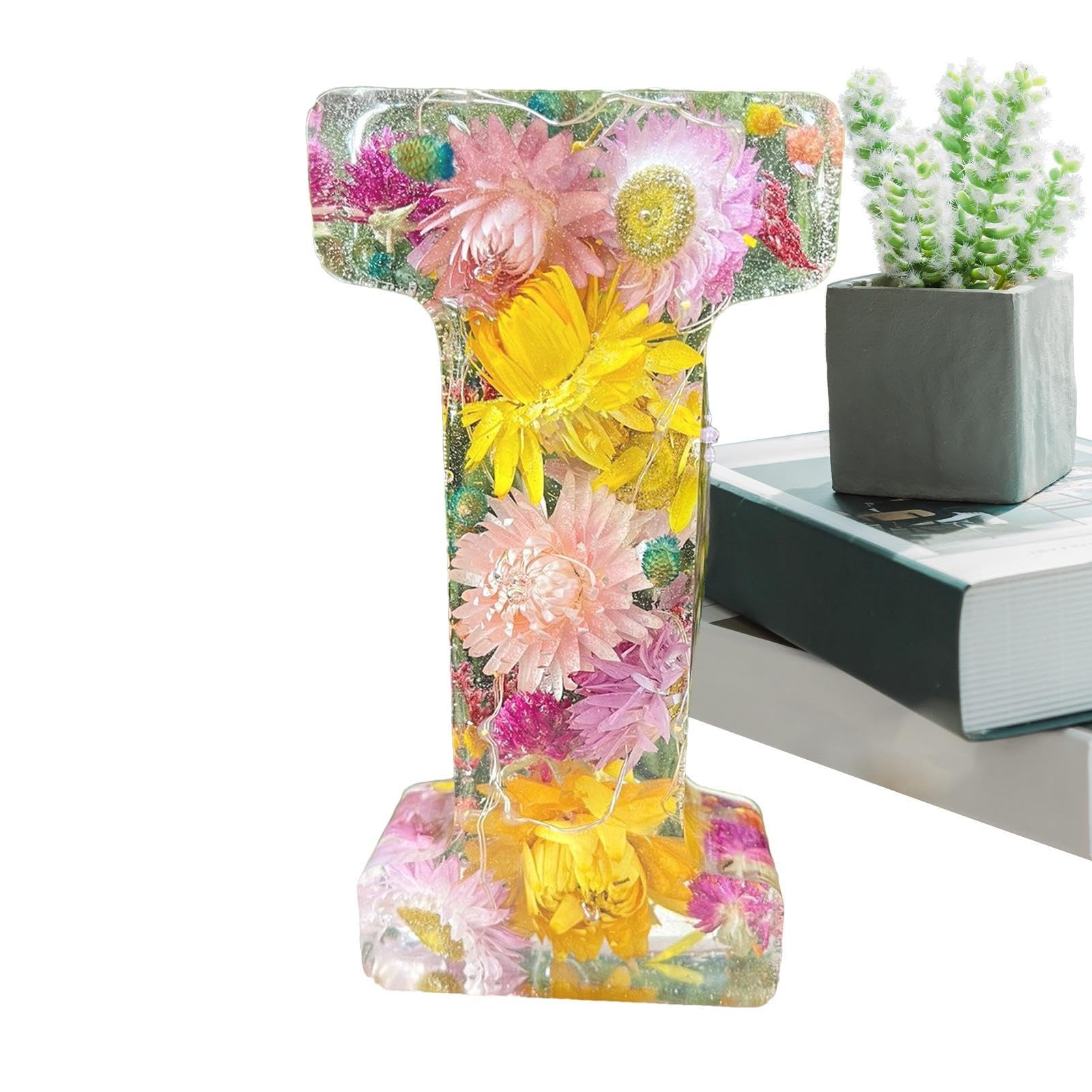 Floral Resin Night Light Letter, Floral Resin Night Light, Pressed Flower Resin Letters with LED Light, Initial Letter Floralnight Light Resin Lamp, Night Lamp for Mother Wife Birthday Present