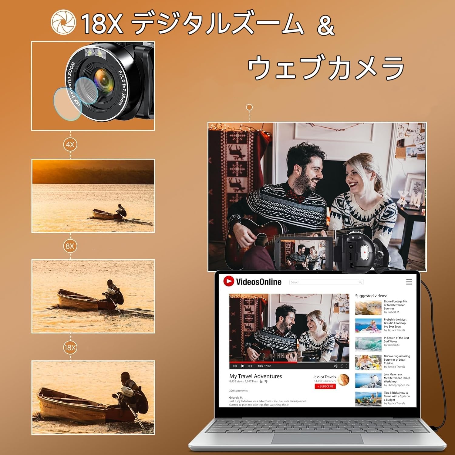 Amazon | ビデオカメラ 4K録画 8000万画素 IRナイトビジョン 3.0
