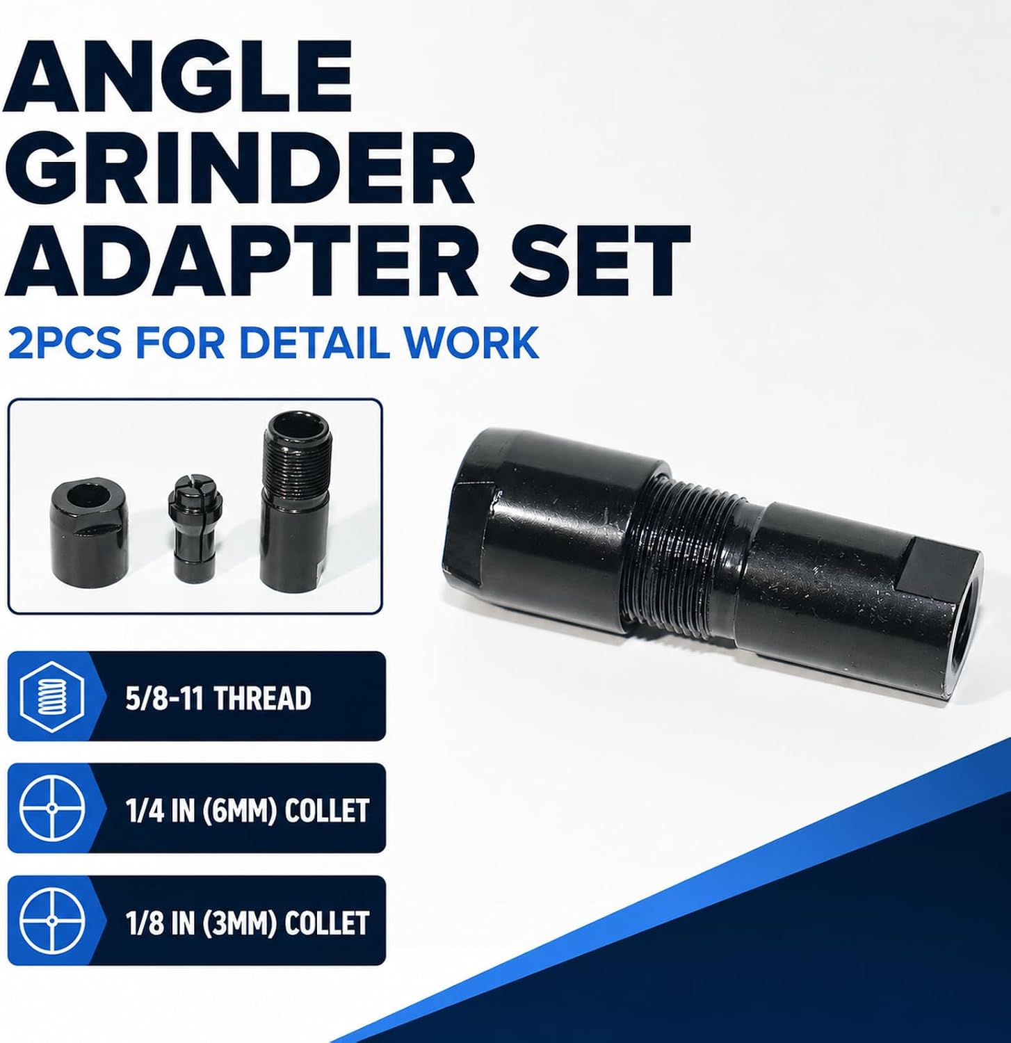 2PCS Angle Grinder Adapter, 5/8-11 to 1/4 in 6mm & 1/8 in 3mm Collet