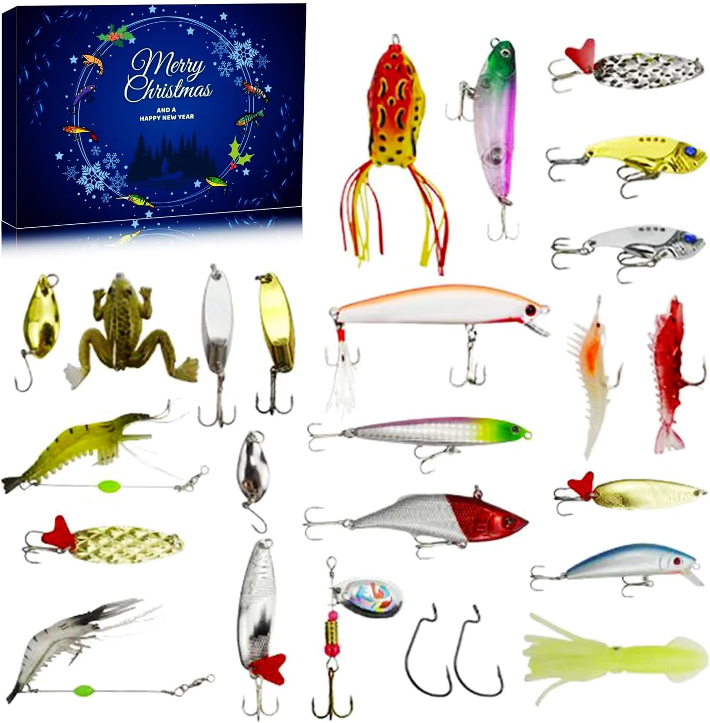 Fishing Advent Calendar Countdown - 24 Days Lures Bass Fisher Fishman Set for Fisher Adult Men Teen Boys - 2026 for Boys Man Adult