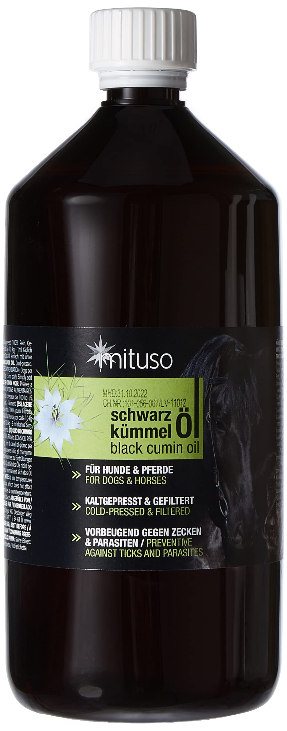 mituso Schwarzkümmelöl für Tiere, kaltgepresst & 100% rein, 1000 g