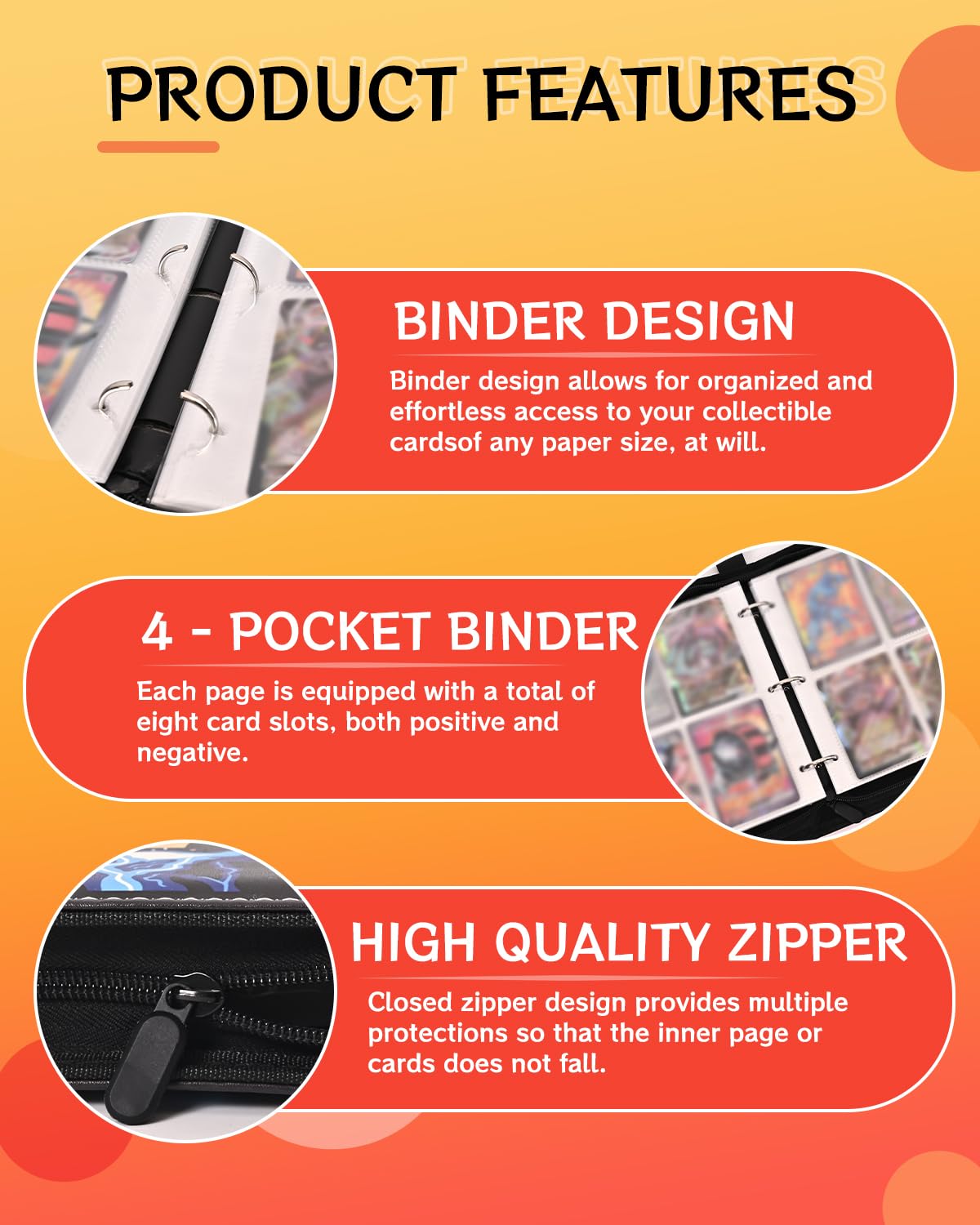 Card Binder for Card 4-Pocket Trading Card Albums with 50 Removable Sleeve Cards Holder Collection Binders - Image 4