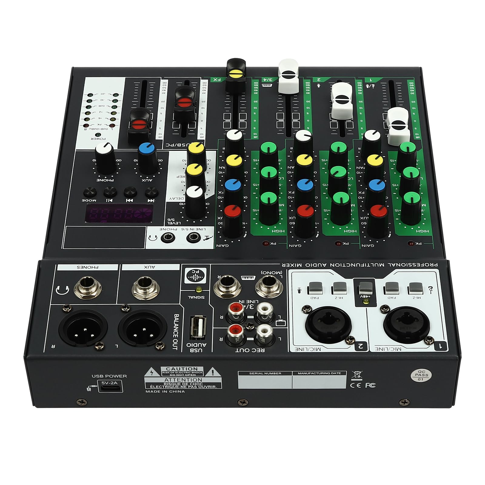 Mixer DJ a 4 canali, mixer audio professionale, mixer audio professionale, mixer audio portatile, mini audio mixer DJ controller audio mixer per streaming 4 canali