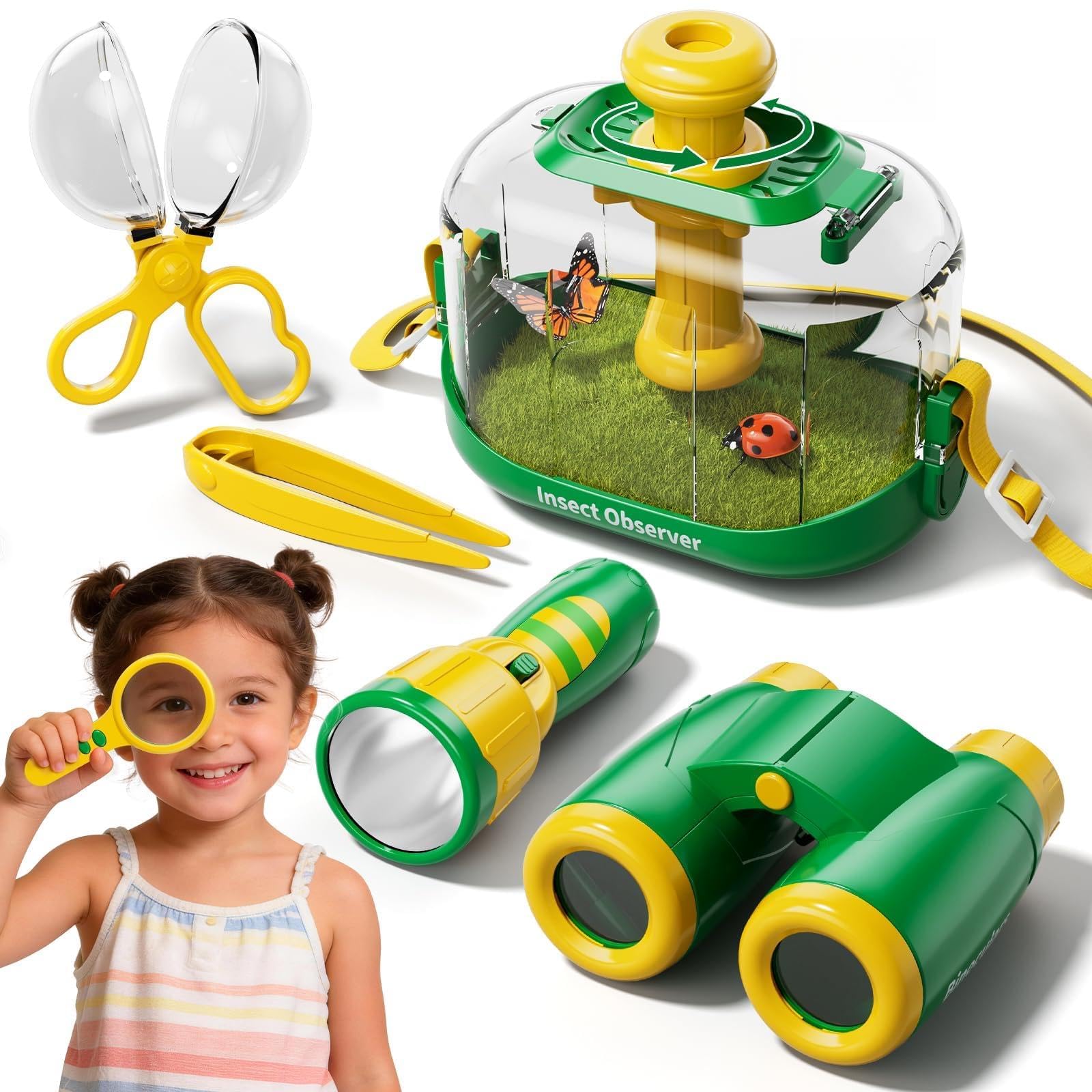 Bug Catcher for Kids - Outdoor Explorer Set Toys with Bug House and Binoculars, Educational Adventure Kid Toys for Kids Ages 3 4 5 6 7 8, Nature Gifts for Kids on Birthday Easter Basket