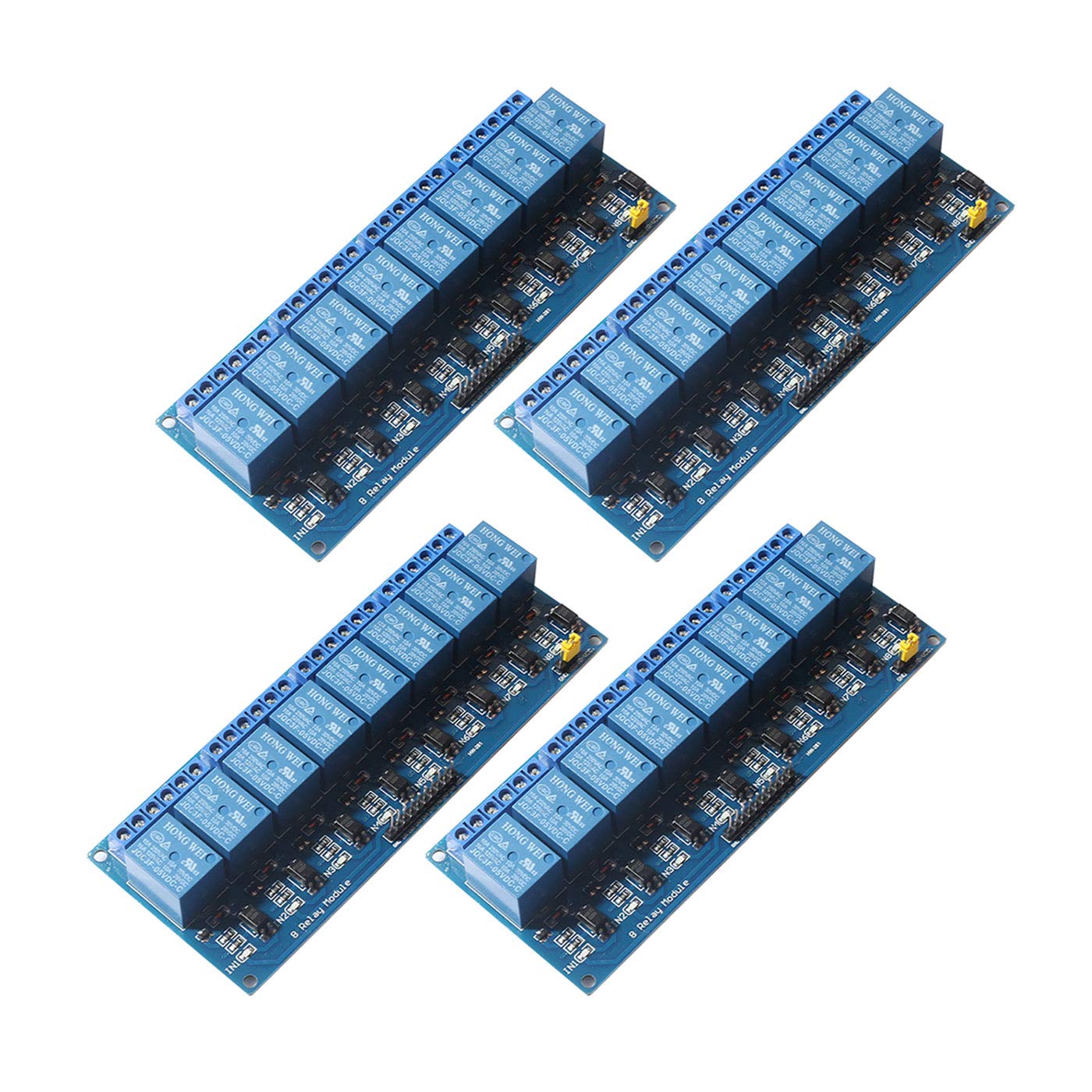 DEVMO 8 Channel DC 5V Relay Module Board, (4PACK) Electrical Equipments 8-Ch Optocoupler Compatible with PIC AVR DSP ARM MCU PLC Smart Home Control Switch