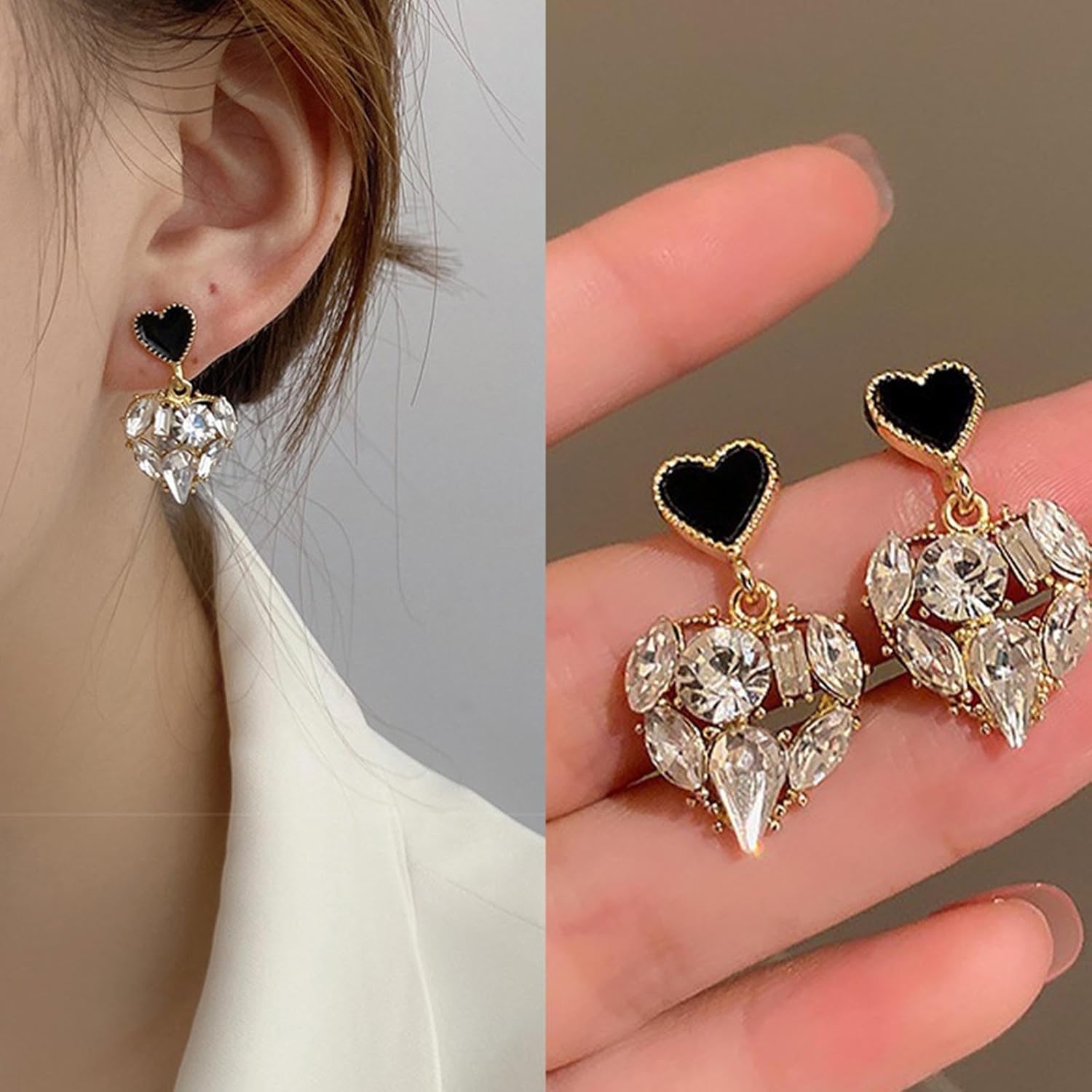 W WEILIRIAN Vintage Crystal Heart Earrings for Teen Girls Love Heart Drop Earrings Black Heart Stud Earrings Jewelry for Women Gifts - Image 4