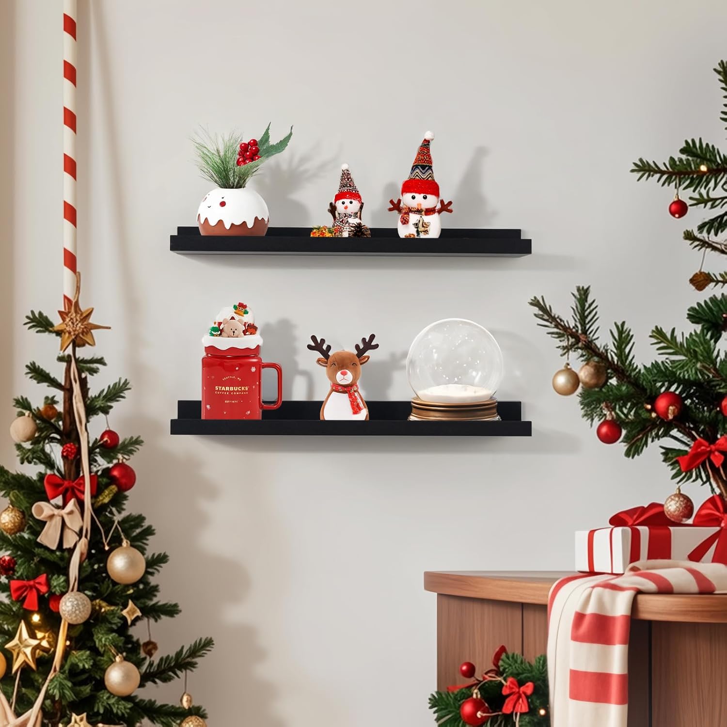 NEXHOME PRO Floating Shelves for Wall Set of 4,24 Inches Picture Ledge Shelf, Kids Bookshelf Wall Mounted for Living Room Bedroom Bathroom Kitchen, Easy Install,Black