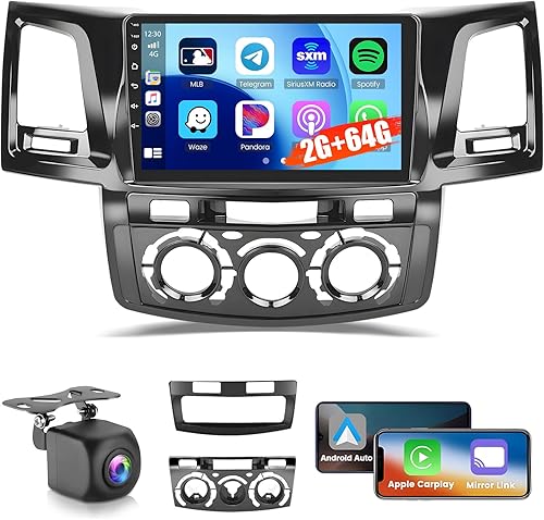 Hikity 2+64 GB para Toyota Fortuner Hilux 2005-2014 Android estéreo del coche con Carplay Android Auto 9 pulgadas pantalla táctil Radio soporte GPS disponible en Yaxa Mexico