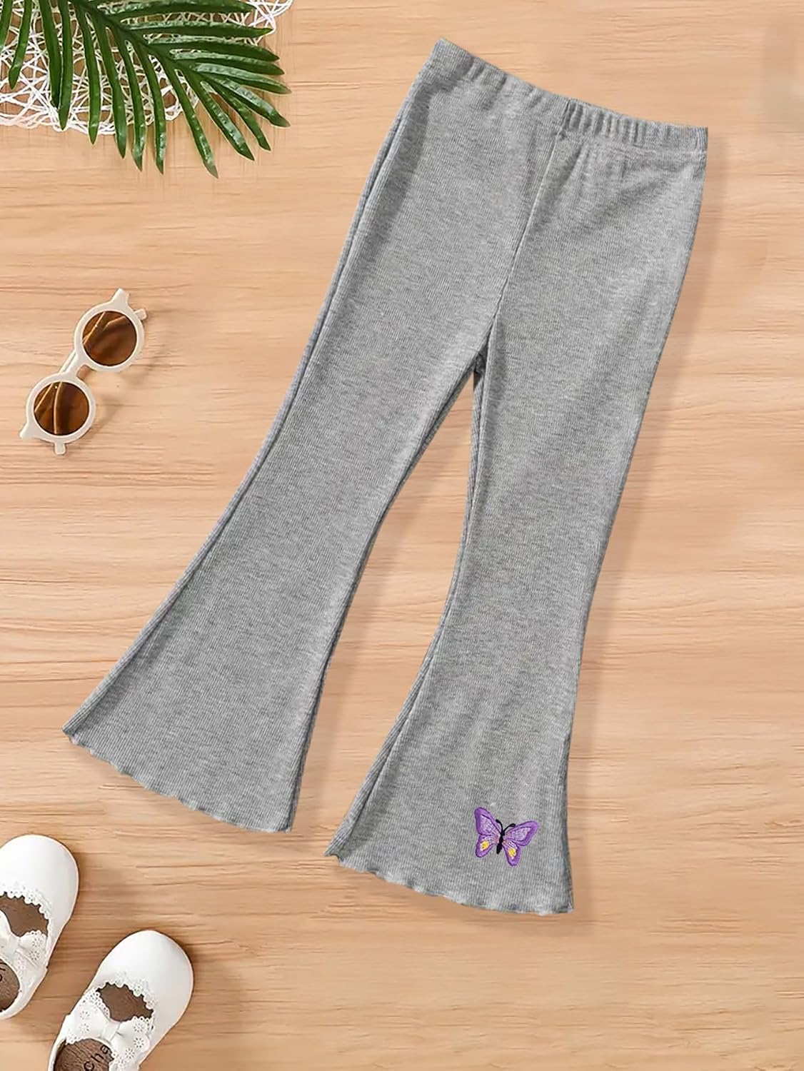 3 Pack Girls Flare Leggings Casual Bootcut Pants Butterfly Pattern Kids Bell Bottoms Yoga Dance Trousers for 4-7 Years