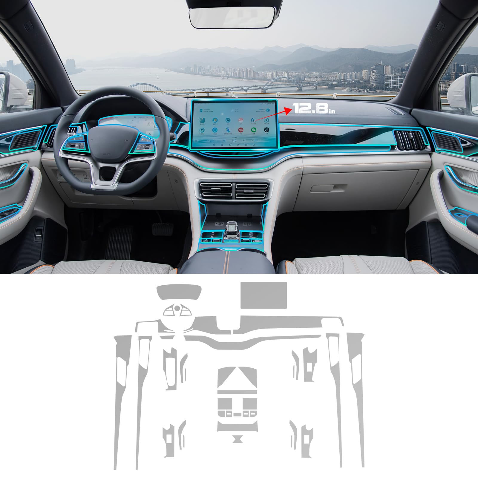 FDAIUN for BYD Song Plus 2021-2024 Precut Car Paint Protective Film 8.5Mil TPU PPF HD Film Scratch Protector Interior Center Accessories (Complete Set (Screen 12.8 inch), for 23-24 BYD Song Plus)