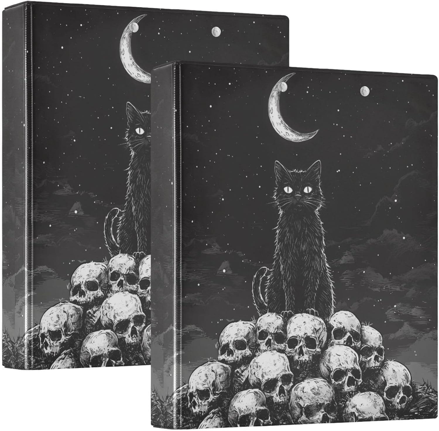 Round Ring Binders,Black Cat Skulls 1.5 Inch W/Clipboard Hold 200 Sheets for School Office 2 Pack