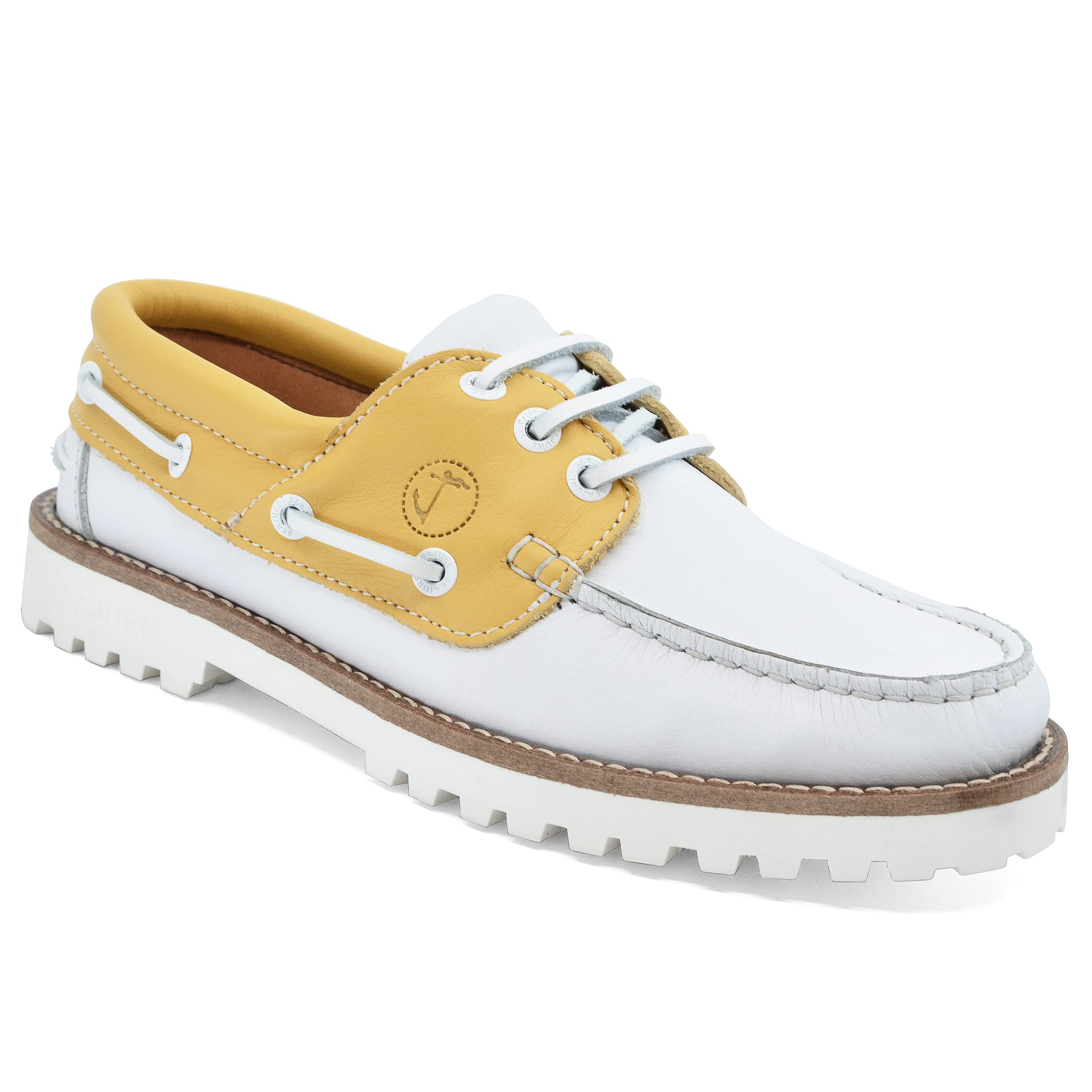 Seajure Chaussures Bateau pour Femme Quirimbas en Cuir Jaune et Blanc