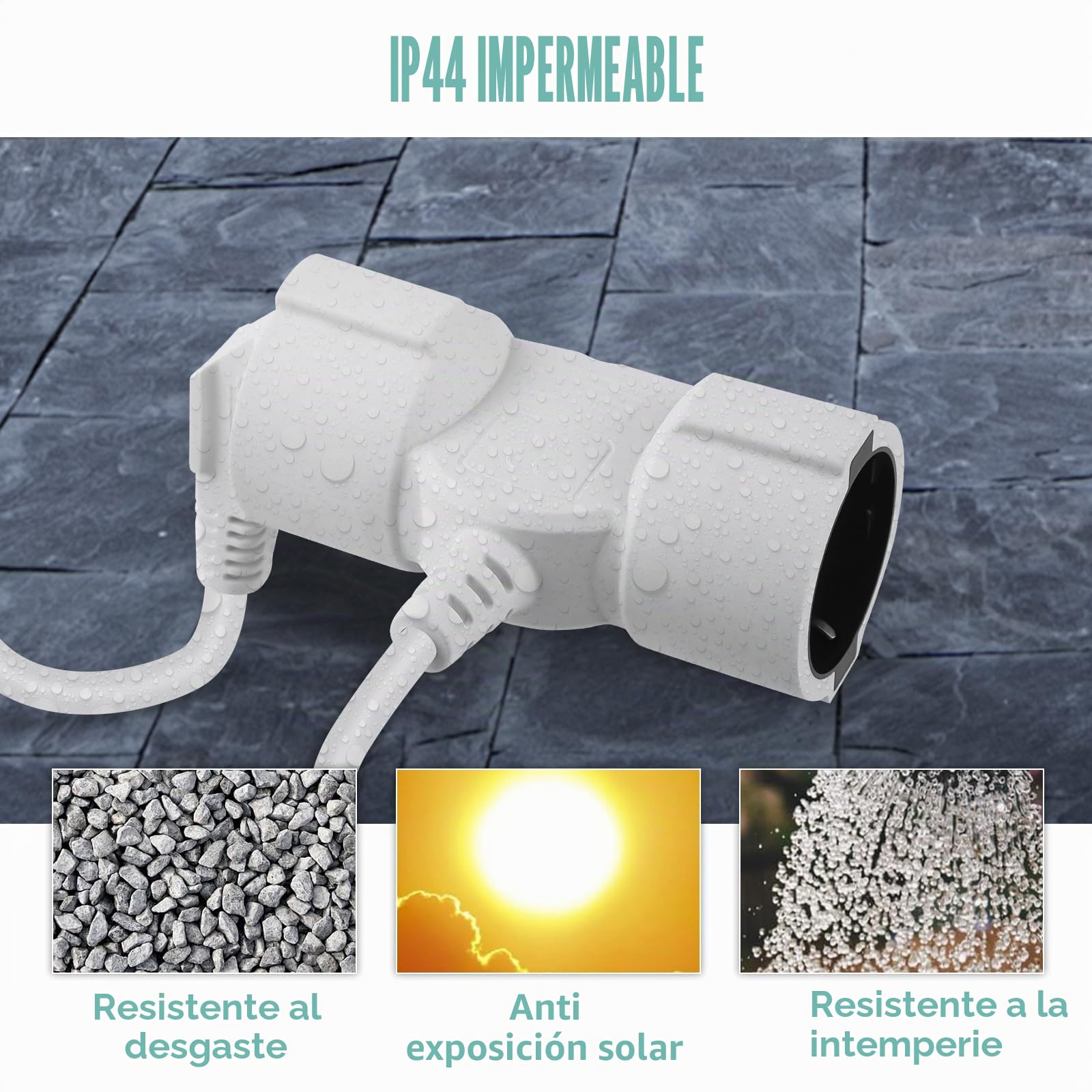 Extensor eléctrico doble 2 m 2 enchufes cable flexible max 3500 W convertidor alemán hogar oficina blanco