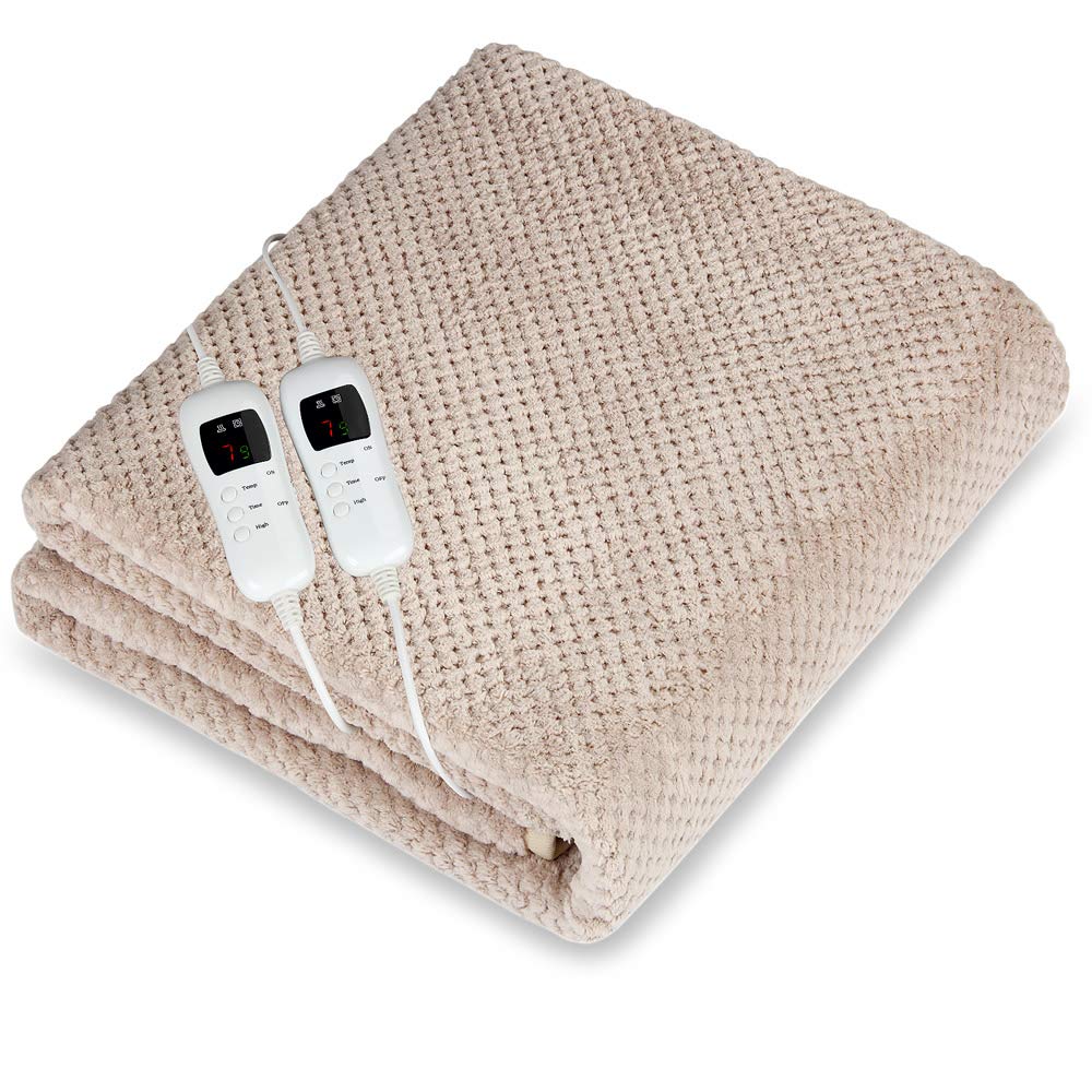 Monzana Manta Eléctrica Doble 160x140cm 120W Calienta Camas Temporizador 5 Niveles de Calor 2 Zonas