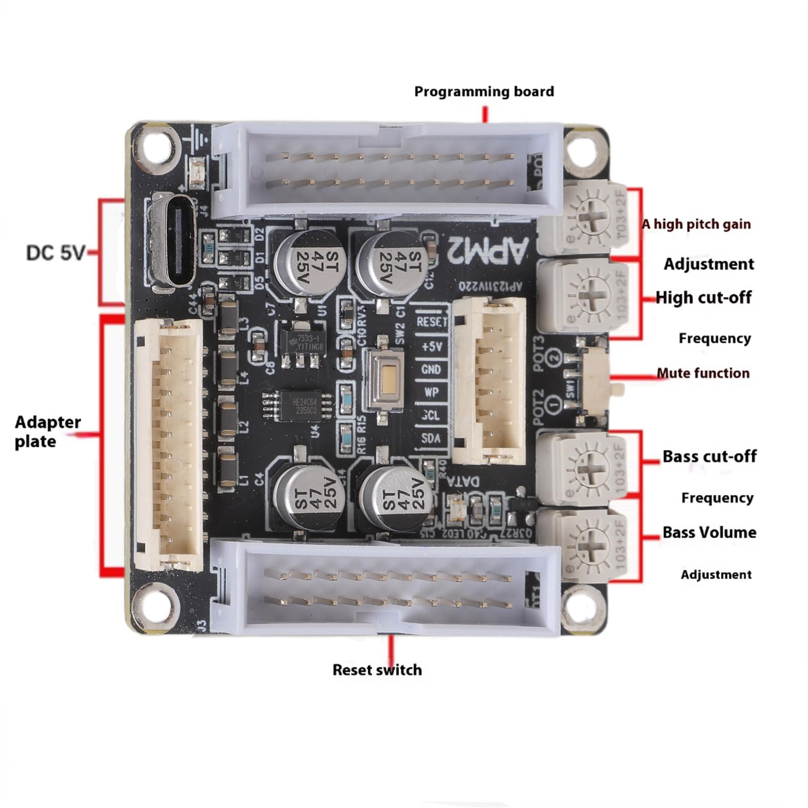 Placa de procesador de Sonido ADAU1701 2.1 DSP de múltiples Canales con calibración de Filtro FIR y compatibilidad con interfaces XLR/Módulo de preamplificador de Sonido Digital Profesional