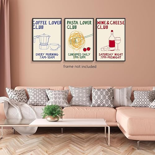 Miniatura 4 de Divertido póster de lienzo de cocina, arte de pared retro del club amante del café, imagen adorable del club de amantes de la pasta, pintura vintage