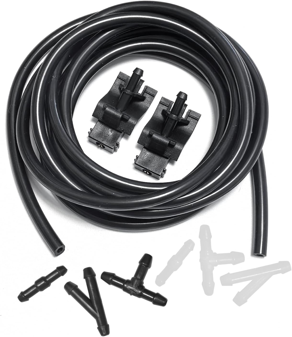 Front Windshield Washer Nozzles Kit Compatible with Corolla Camry RAV4 Highlander Tundra, GX460 RX350 IS250 Replaces 85381-12300 85381-12320 Wiper Spray Washer Jet with 3M Fluid Hose & 6 Connectors