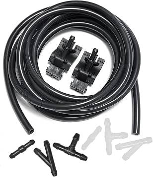 Front Windshield Washer Nozzles Kit Compatible with Corolla Camry RAV4 Highlander Tundra, GX460 RX350 IS250 Replaces 85381-12300 85381-12320 Wiper Spray Washer Jet with 3M Fluid Hose & 6 Connectors