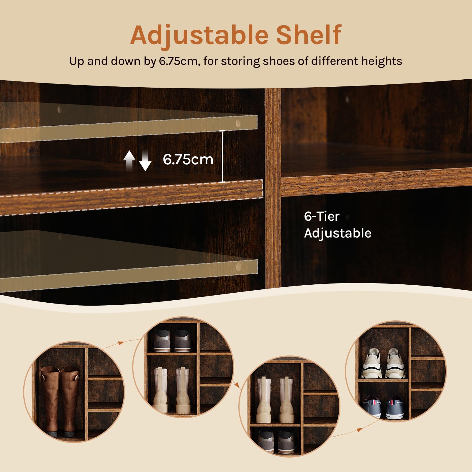 WOLTU Panca Scarpiera da Ingresso, Scaffale Porta Scarpe a 12 Scomparti con Seduta Imbottita, Mobile da Ingresso Salvaspazio in Legno, Marrone Rustico+Marrone, 102x30x48,5 cm