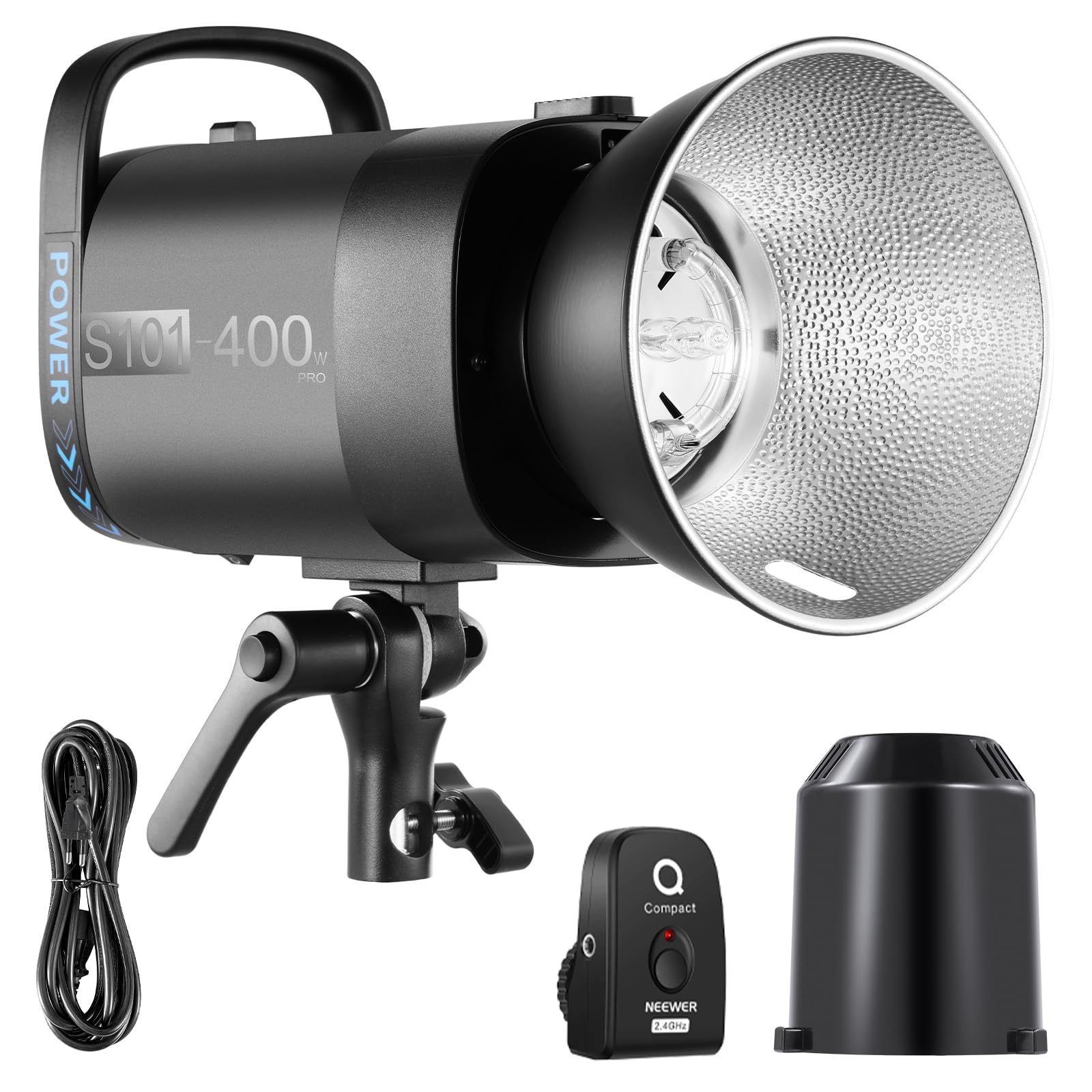 NEEWER S101-400W Pro Strobe Flash Luz con 2.4G Disparador 150W Lampara 400Ws GN65 5600K Bowens Mount Reflector Modo S1/S2 Ventilador Compatible con QPRO para Fotografía Retrato Productos Estudio