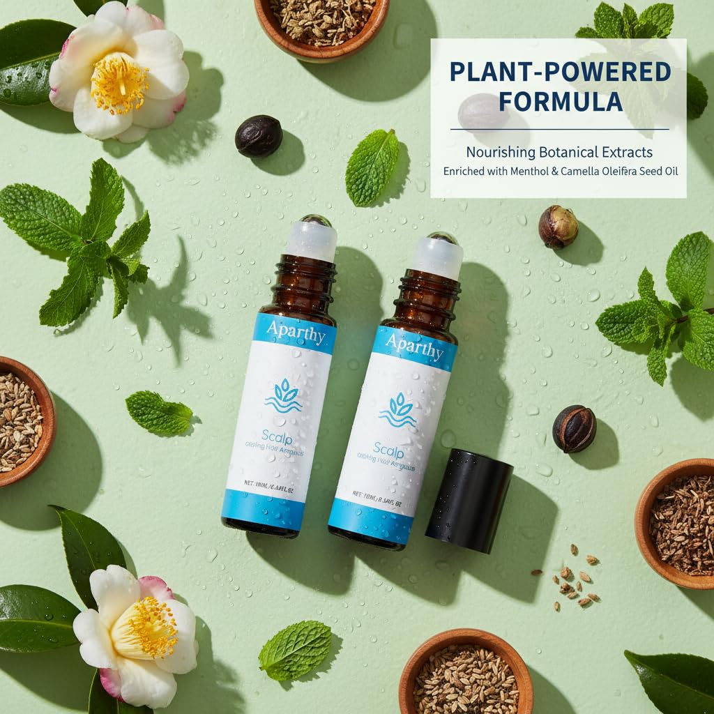 Aparthy Hair Growth Roll On, Advanced Hair Growth Roll-On Serum, Strengthens Hair, Nourishes, Enriched with Rosemary,Menthol, Camellia Oleifera Seed Oil, Non-messy for Men & Women, 10ml,Two in total.