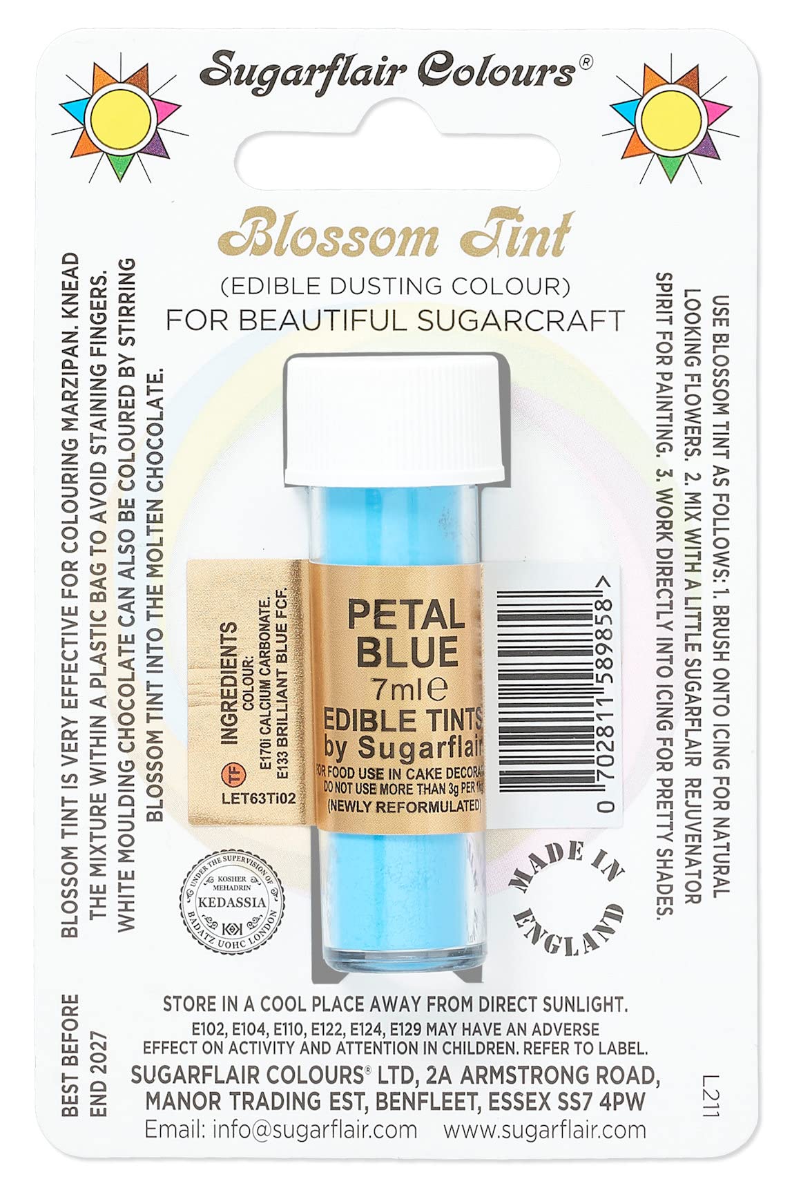 Sugarflair Blossom Tint Petal Blue Food Colouring and Dusting Powder, Matt Finish, Brush On or Mix with Rejuvenator Spirit to Create a One of A Kind Cake - 7ml