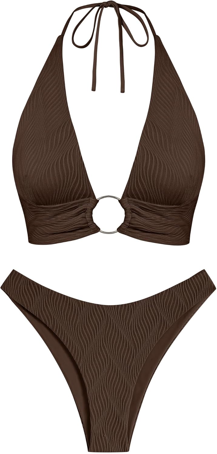 ZAFUL O Ring Halter Bikini Sets for Women High Cut Swimsuits Trendy 2 Piece Bathing Suits - Image 5