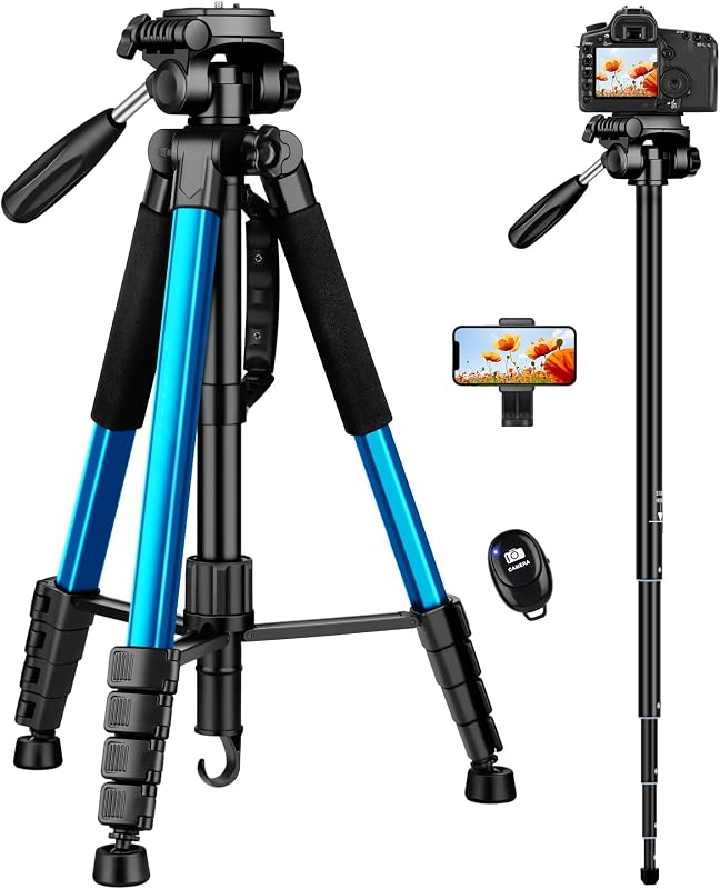 Victiv Trípode para cámara de 72 pulgadas, trípode alto para cámara de teléfono celular, soporte para trípode de cámara resistente, monopié de aluminio profesional, compatible con cámaras Canon Nikon Sony DSLR - azul