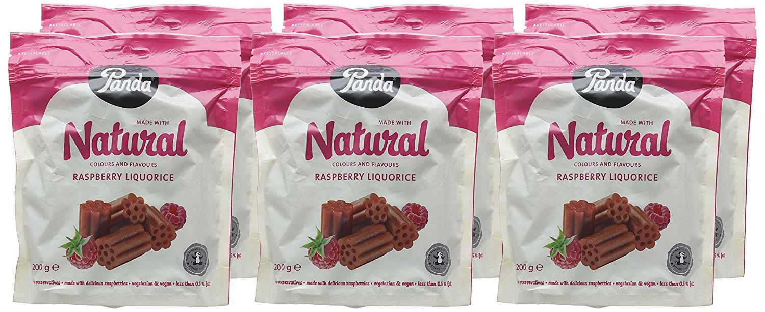 Panda Natural Raspberry Licorice 200 g (Pack of 6)