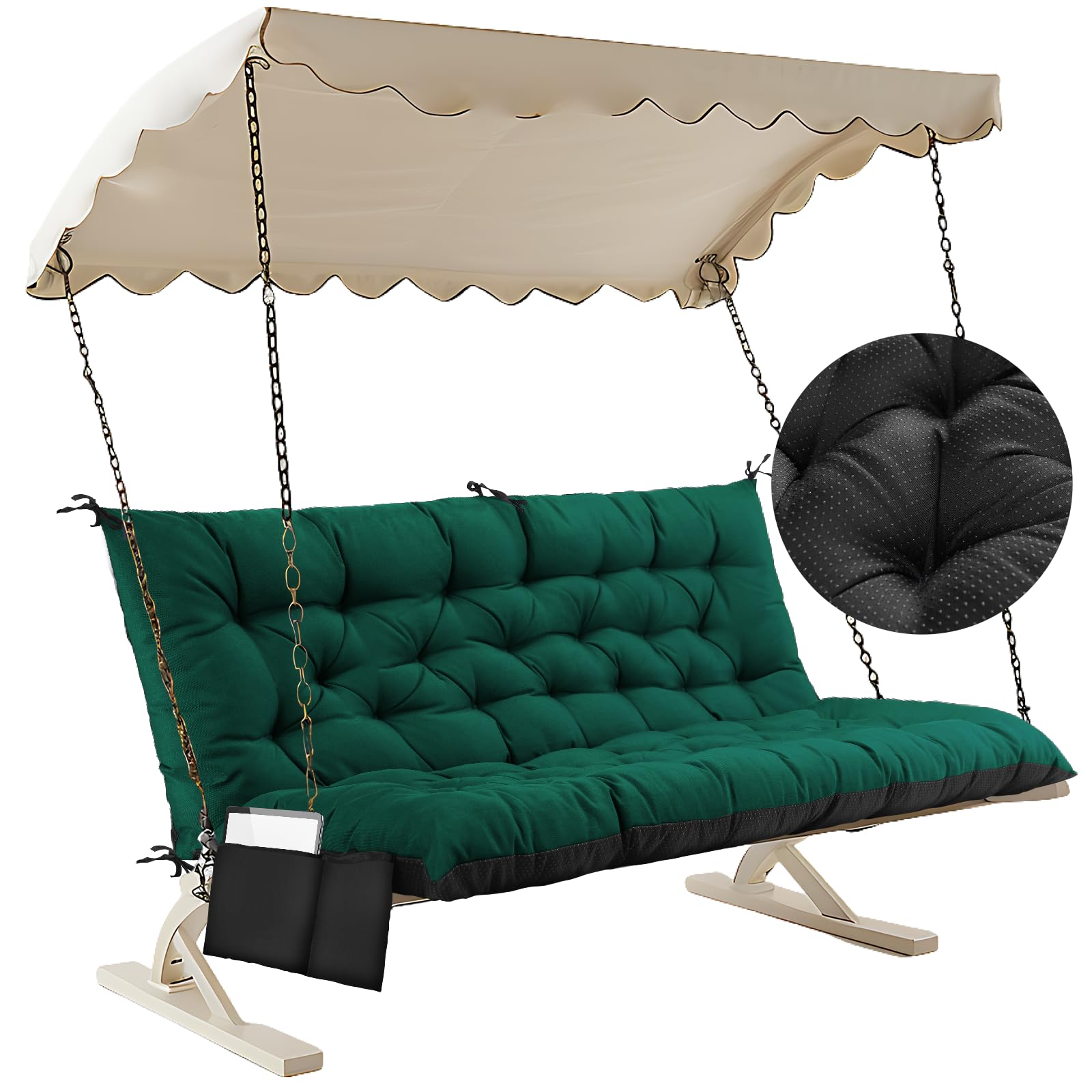Matalde Outdoor Cushions for Patio Furniture, Patio Furniture Cushions with Straps and backrest, Dark Green 59x39 inches, 4" Thick,Porch Swing Cushions for Backyard and Garden