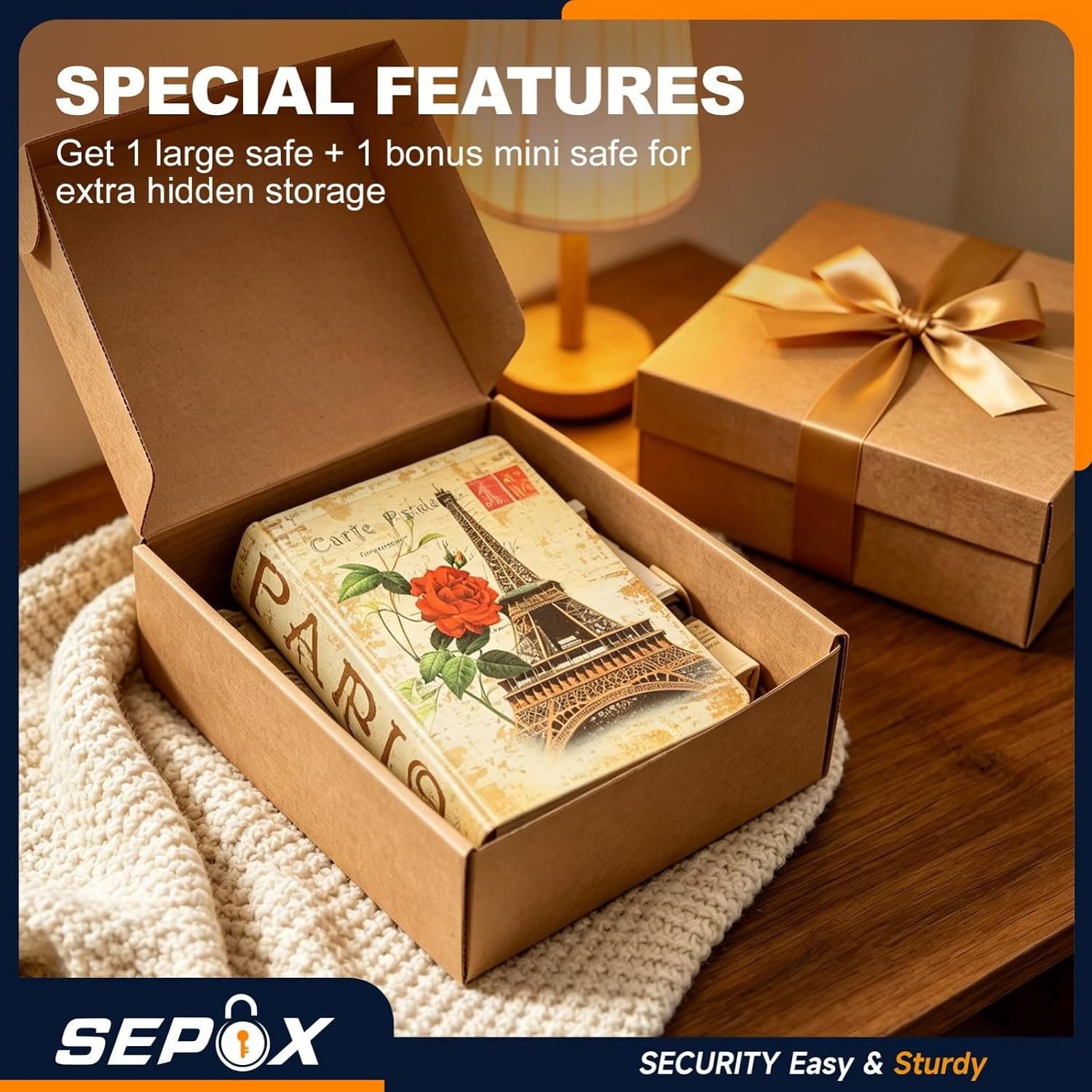 SEPOX Big Book Safe with Key Lock Real Paper Cover Steel Interior Diversion | For Dorm Home. Hidden Compartment Book Safe. Hides Cash Valuables in Plain Sight. Realistic Discreet Design with Key Secure
