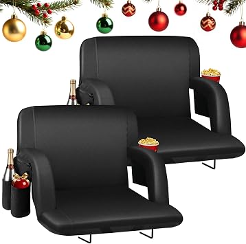HOPERAN Stadium Seats for Bleachers with Back Support, Half-fold Portable Bleacher Chairs with Back and Cushion, 600D Waterproof Reclining Extra Wide Bleacher Seat for Outdoor Sports