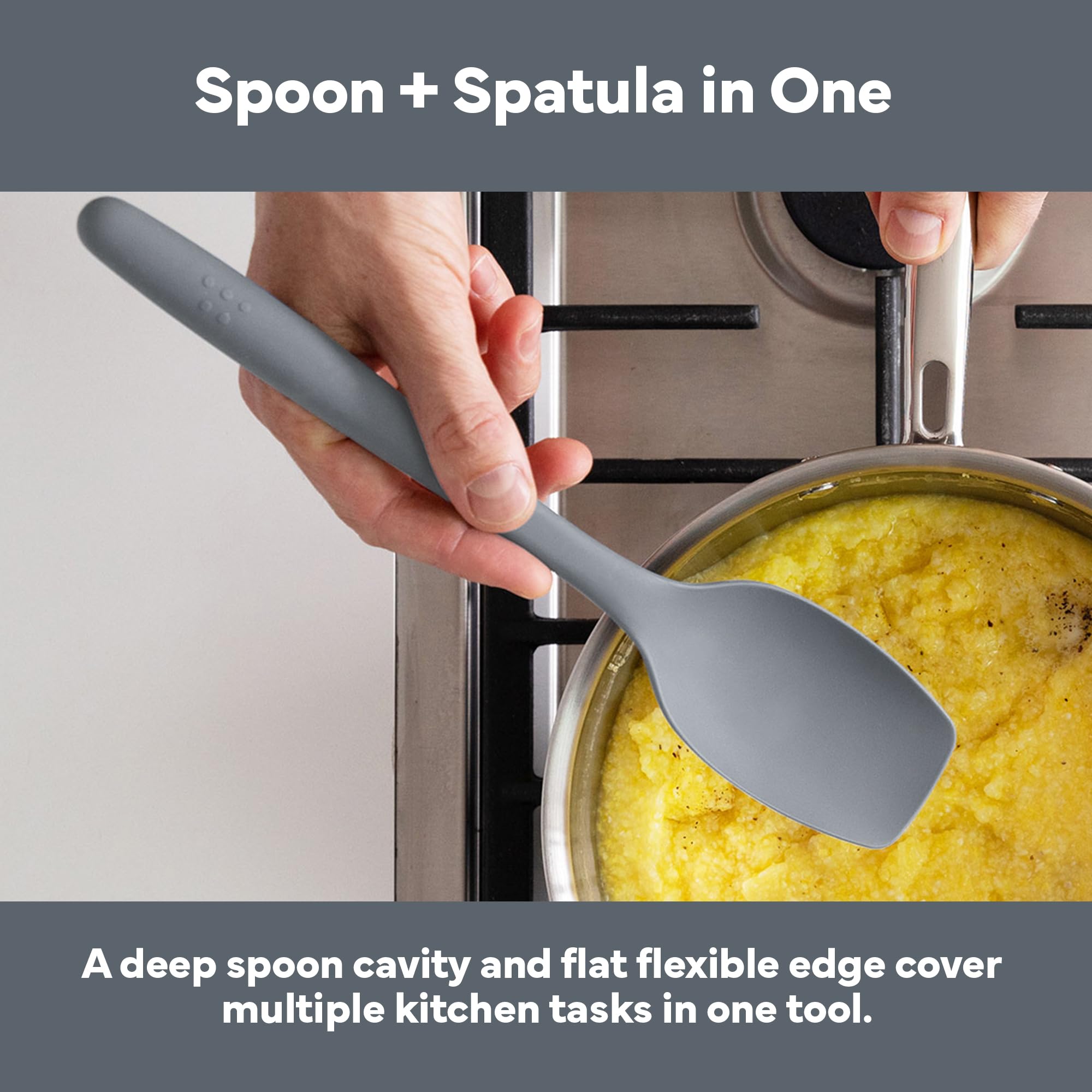 Misen Spoonula - Espátula de silicona híbrida - Espátulas de silicona grandes resistentes al calor para utensilios de cocina antiadherentes, color gris