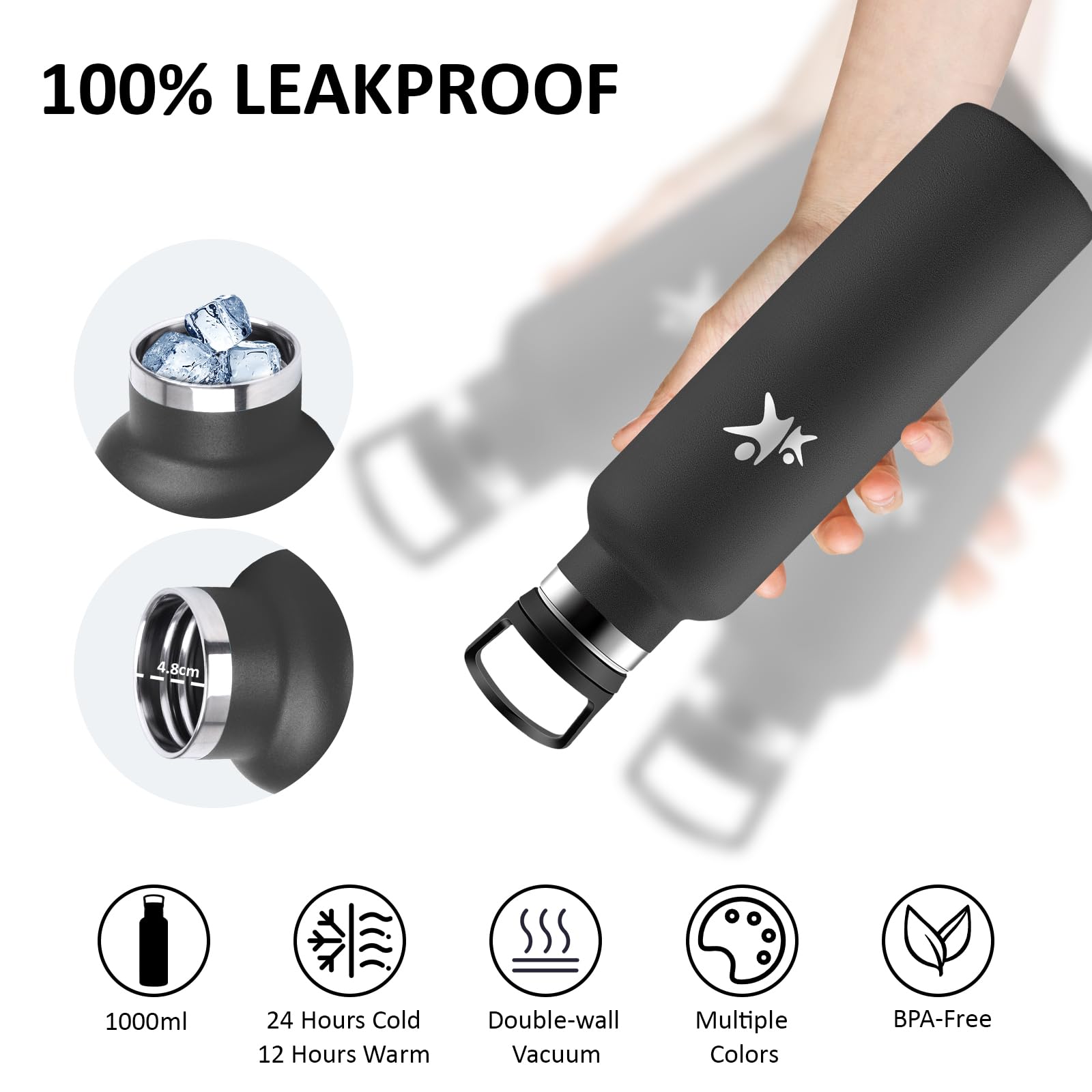 Borraccia Termica, Borraccia 1 litro, Senza BPA, Borracia con Cannuccia, Senza Perdite, Bottiglia Termica, Borracce Termiche, Isolato Sottovuoto, Borracce per Sport, Campeggio, Yoga, Palestra