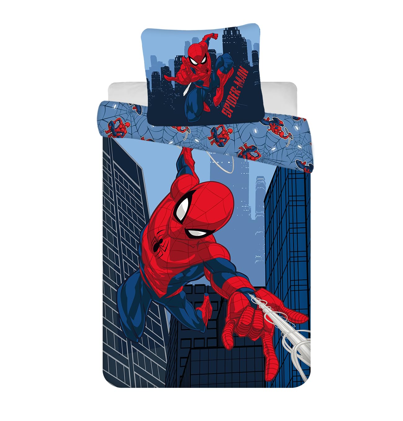 Jerry Fabrics Spider-Man Blue 08" Ropa de Cama para Niños Funda Nórdica 160 x 200 cm y Funda de Almohada 70 x 80 cm Algodón 100%