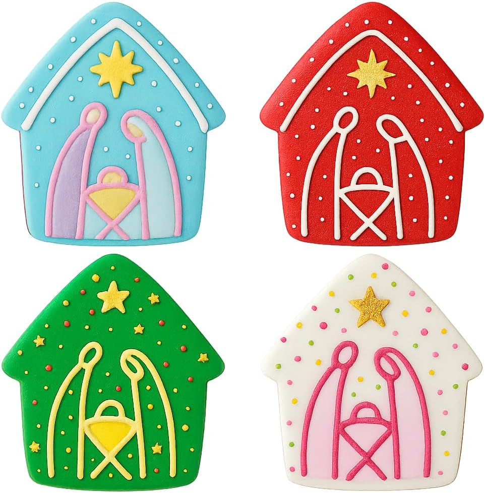 Mighty Gadget Nativity Scene Cookie Cutter & Stamp - 4x3.6" Festive Design for Christmas Baking (Random Color)